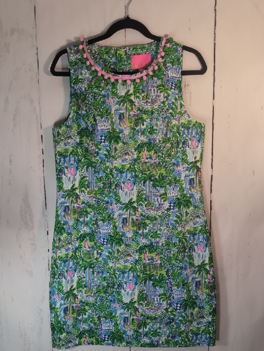Lilly Pulitzer Green and Pink Tropical Pom-Trim Dress - Picture 3 of 6